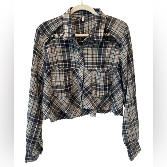 Free People Plaid Cropped Button Down Top - Picture 2 of 10